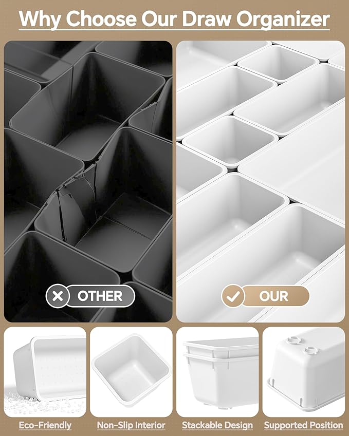 KEMETHY 25 PCS Plastic Drawer Organizers Set, 4 Sizes Vanity Organizer - Image 5