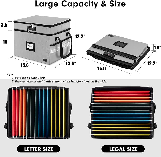 Fireproof Document Box with Lock, 2-Layer File Box Storage Organizer with 5 - Image 4