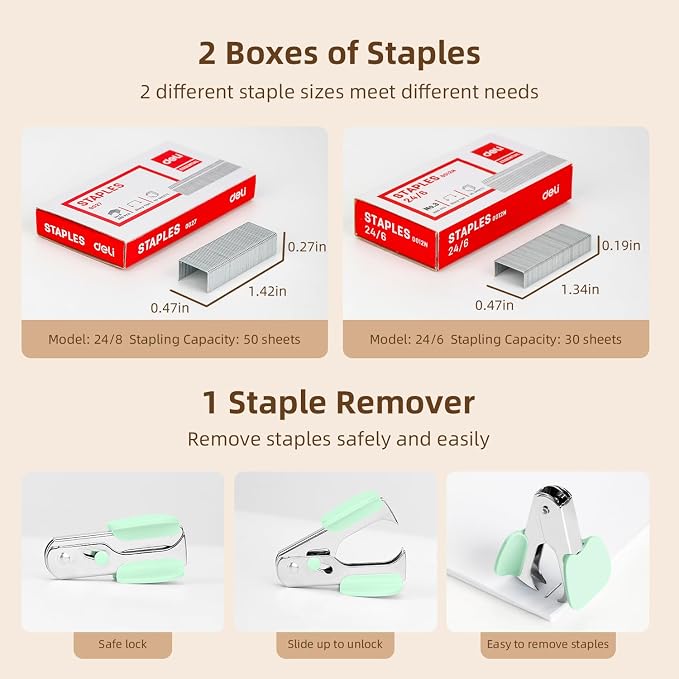 Deli Effortless Desktop Stapler, Heavy Duty Stapler, 40-50 Sheet Capacity - Image 4