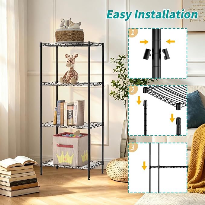 BestOffice | 4-Tier Wire Storage Shelves | 12"D x 18"W x 44"H | Black | - Image 6