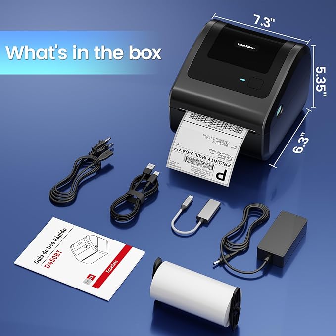 Bluetooth Shipping Label Printer 4x6 - D450BT Thermal Label Printer for Shipping Packages, Small Business, Home, Office, Compatible with Amazon, Ebay, Etsy, USPS-DeskLoop Office