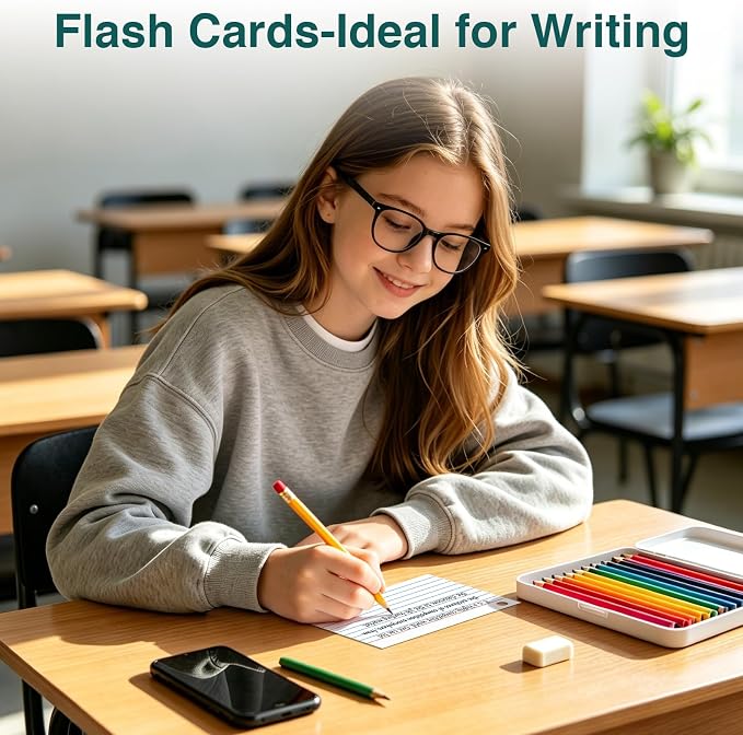 Index Cards 4x6 with Ring, 160 Sheets, Ruled White Flash Cards - Image 6