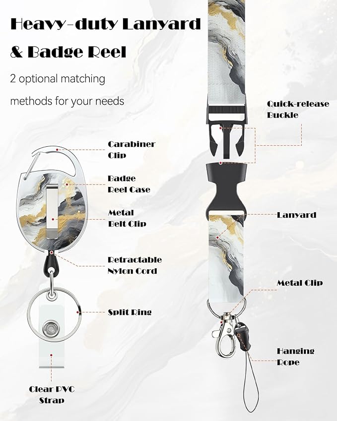 Uniclife Marbling Sliding Badge Holder Black & White Marble Pattern Plastic - Image 5