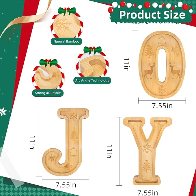 3PCS Bamboo Christmas Decorations Letters Charcuterie Board Box- Joy - Image 6