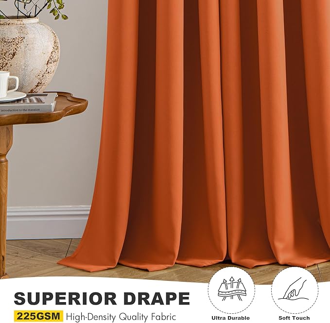 MIULEE Orange Blackout Curtains for Bedroom Living Room 84 Inches Long 2 Panels, Thermal Insulated Room Darkening Fall Drapes Solid Grommet Noise Reduction Light Blocking Window Treatments 40x84 Inch-DeskLoop Office