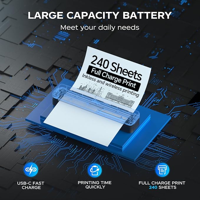 PRT Thermal Portable Printer Wireless for Travel, Inkless Bluetooth Support 8.5"x11" US Letter, A4, Compatible with iOS, Android, Laptop, Mobile Printer for Office, Vehicle, Home Use-DeskLoop Office