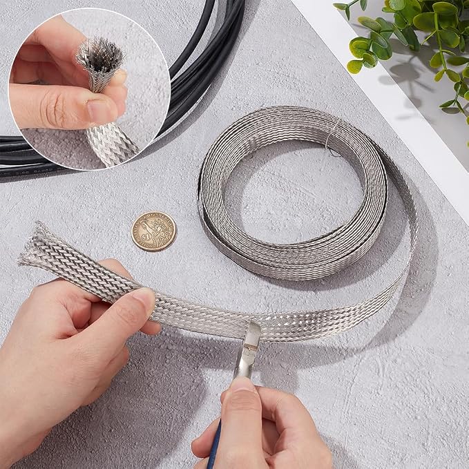 UNICRAFTALE 0.59" Wide Stainless Steel Braided Sleeving Braid 13.12 Feet Cable - Image 5