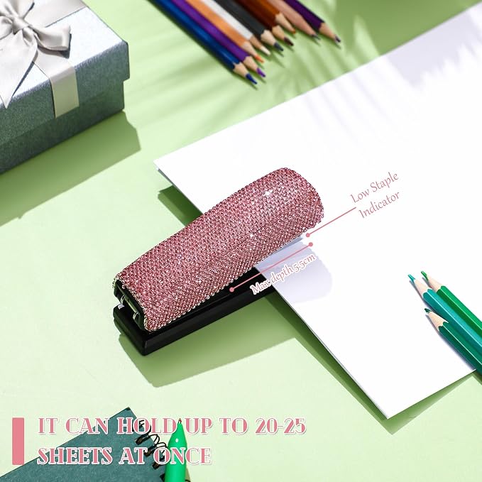 Yexiya Pink Sparkle Bling Stapler - Image 4