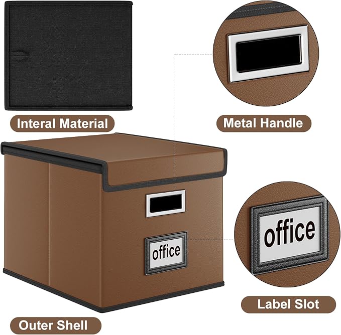 File Organizer Boxes with Lids, Collapsible Faux Leather Hanging File Folder - Image 3