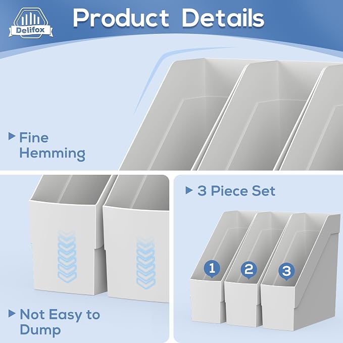 Delifox 3 Pack Magazine Rack, Plastic File Folder Bin Organizer - Image 4