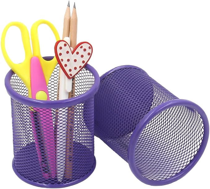 EasyPAG Pencil Holder for Desk, 2 Pack Metal Pen Organizer, Mesh Pencil Cup - Image 3