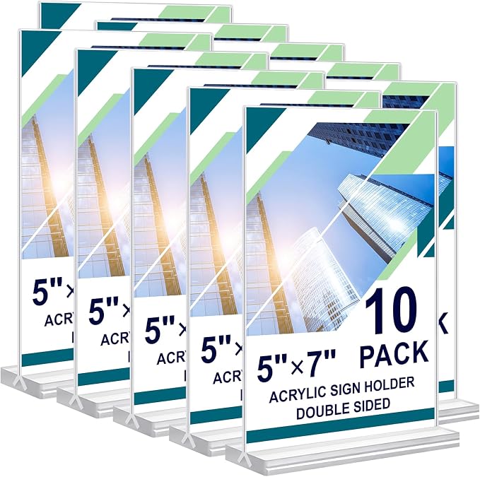 Acrylic Sign Holder 5 x 7, 10 Pack Clear Table Menu Vertical Display Stand by DunGu