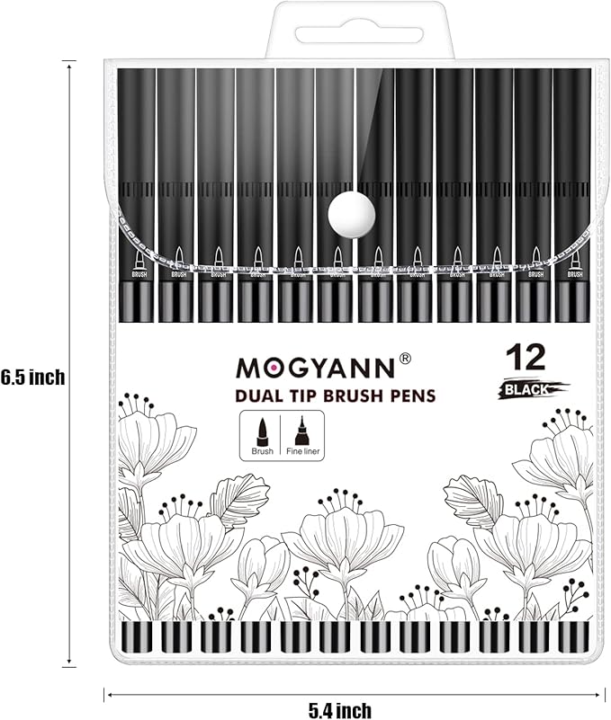 Mogyann Drawing Pens, 12 Pack Dual Brush Pens Black Markers for Art Drawing Sketching-DeskLoop Office