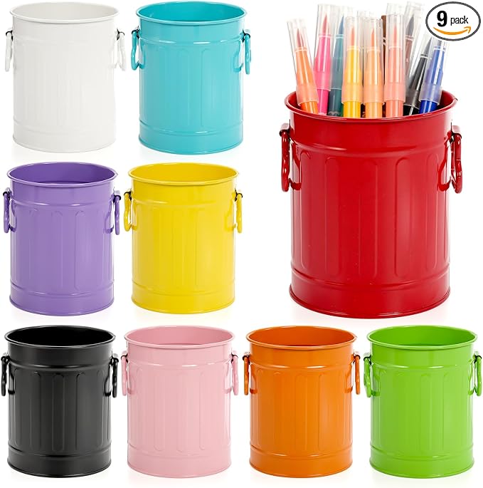 Noamus 9 Pack Metal Pen Holder, Mini Pencil Bucket by Noamus