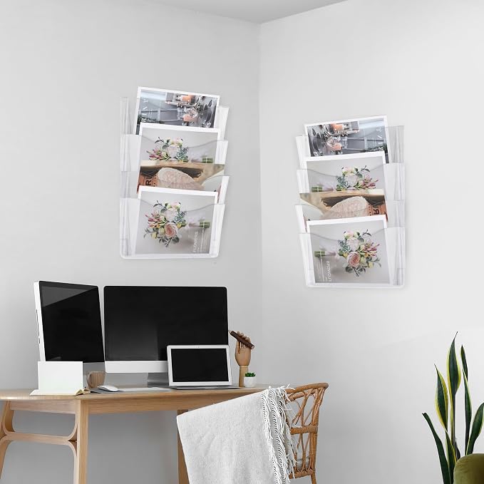 EASEPRES 6 Pack Clear Single Pocket Hanging File Organizer, Plastic Wall Mount - Image 5