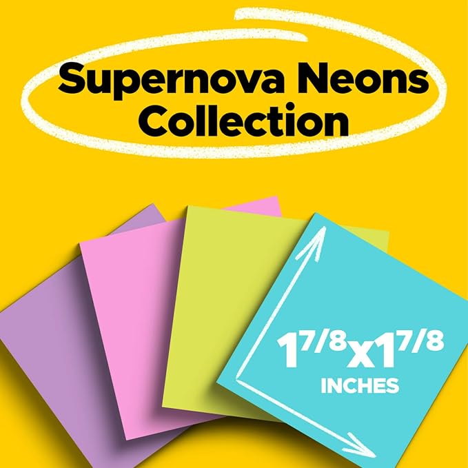 Post-it Super Sticky Notes, 1.88 x 1.88 in, Supernova Neons, 8 Pads | School - Image 2