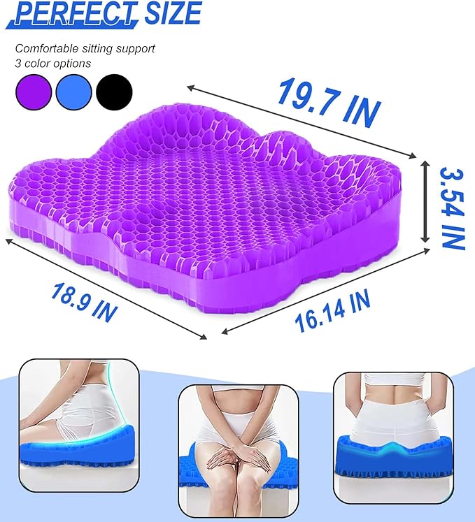 Thicken 19.7in Seat Cushion, Gel Seat Cushion for Long Sitting–Office Chair, Wheelchair, Car Pad, Large Cooling Support Pad for Back Pain, Sciatica, Tailbone Pain Relief-DeskLoop Office
