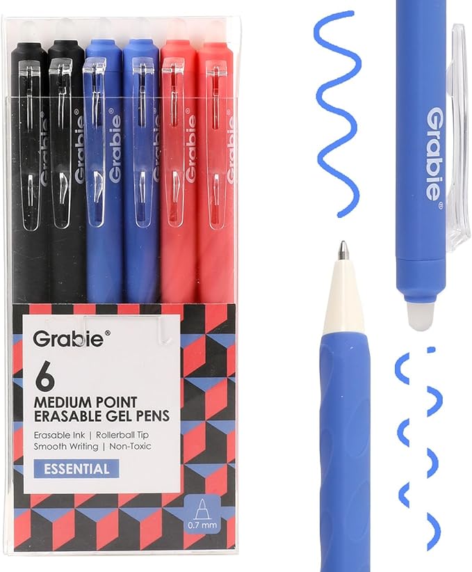Grabie Erasable Gel Pens, Medium Point 0.7 mm Erasable Pens, Make Mistakes by Grabie