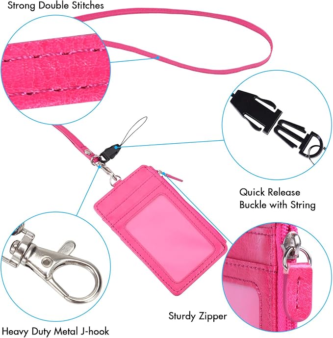 Badge Holder with Zip, Wisdompro Double Sided PU Leather ID Badge Card Holder - Image 3