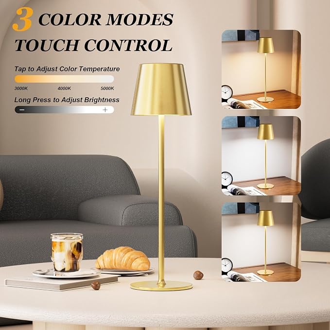 Kakanuo 20" Cordless Table Lamp Rechargeable Gold - Image 4