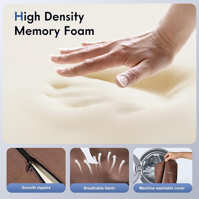 Coverado Memory Foam Car Seat Cushion and Lumbar Support Pillow for Car, Ergonomic Office Chair Cushion for Lower Back Pain Relief, Breathable & Non-Slip for Car, Home, and Office Use, Coffee-DeskLoop Office