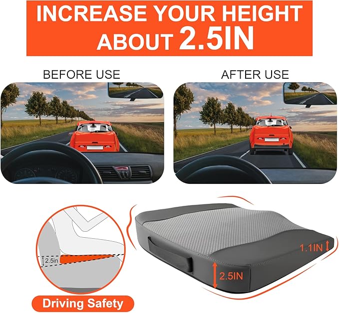 Car Seat Cushion, Comfort Memory Foam Car Cushions for Driving - Sciatica & Lower Back Pain Relief, Driver Seat Pillow for Auto, Office Chair, Wheelchair - Dark Grey-DeskLoop Office