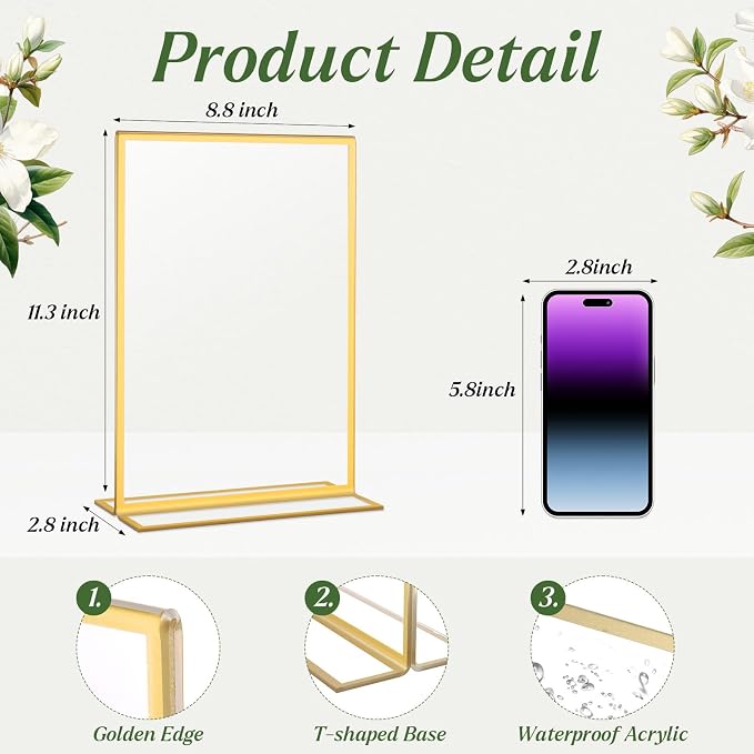 12 Pack Gold Acrylic Sign Holders 8.5x11 Inch, Double Sided Clear Acrylic Frames - Image 3