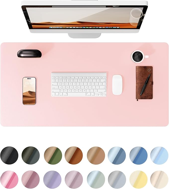 YSAGi Leather Desk Protector, Office Mat, Large Mouse Mat, Non-Slip PU Leather Blotter, Laptop Desk Pad, Waterproof Writing Pad for Office and Home (Light Pink, 31.5" x 15.8")-DeskLoop Office