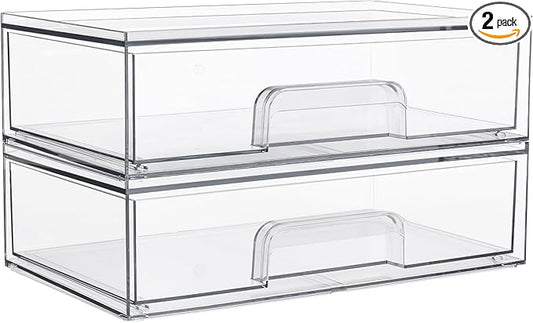 Vtopmart 12.1''W Clear Stackable Storage Drawers,2 Pack Acrylic Plastic Organizers Bins for Makeup Palettes, Cosmetics, and Beauty Supplies,Ideal for Vanity, Bathroom,Cabinet,Desk Organization-DeskLoop Office