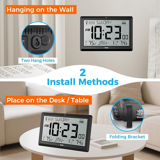 Wall Clock Atomic with Indoor Outdoor Temperature Battery Powered, Easy Reading - Image 2