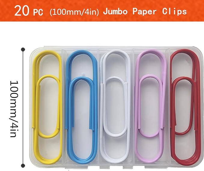 20 Pcs Jumbo Paper Clips 100mm/4 Inches Large Colored Big Papeclips - Image 2