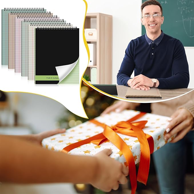 6 Pcs Legal Pad Top Spiral Bound Notebook 70 Sheets Wirebound Notepad Double Sided Ruled Memo Steno Book with Stiff Back Cover for Business(8.5 x 11 Inches,No Holes,Neutral Color)-DeskLoop Office