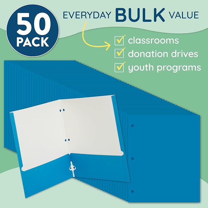 Blue Folders with Pockets, Paper Blue Pocket Folders with Business Card Holder - Image 2