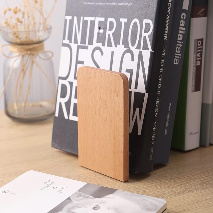 Muso Wood Book Ends for Shelves, Non-Slip Bookends, Heavy Duty Wooden Bookend - Image 7