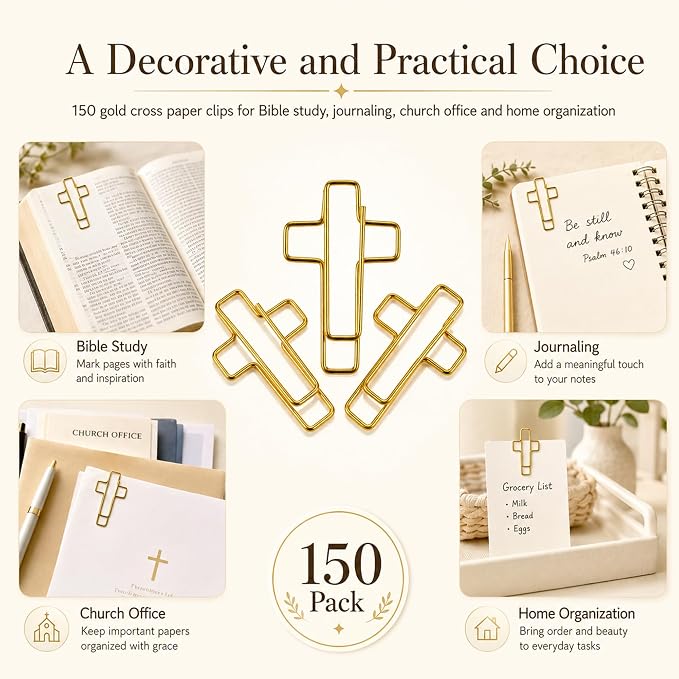 150 Pack Gold Cross Paper Clips, Decorative Paper Clips and Bookmarks - Image 8