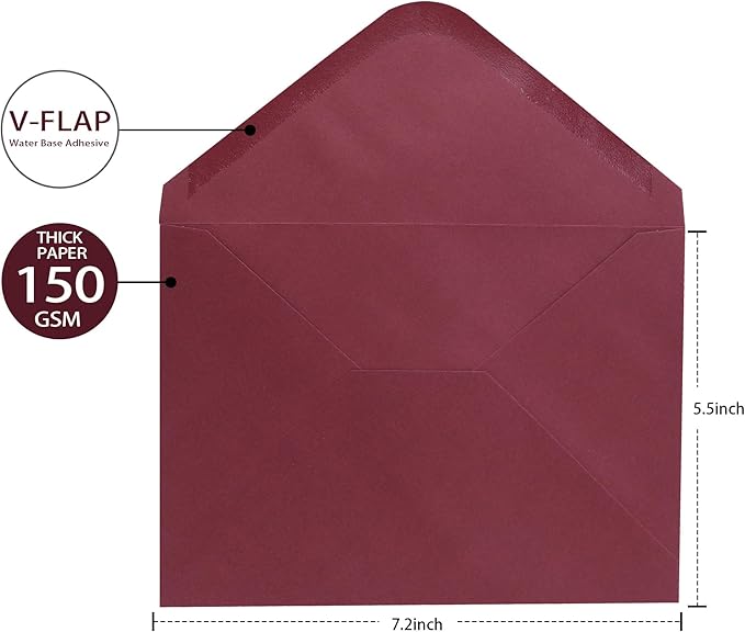 Burgundy A7 V-Flap Envelopes, 5 x 7 Inch, 50 Pack, 120gsm Paper - Image 3
