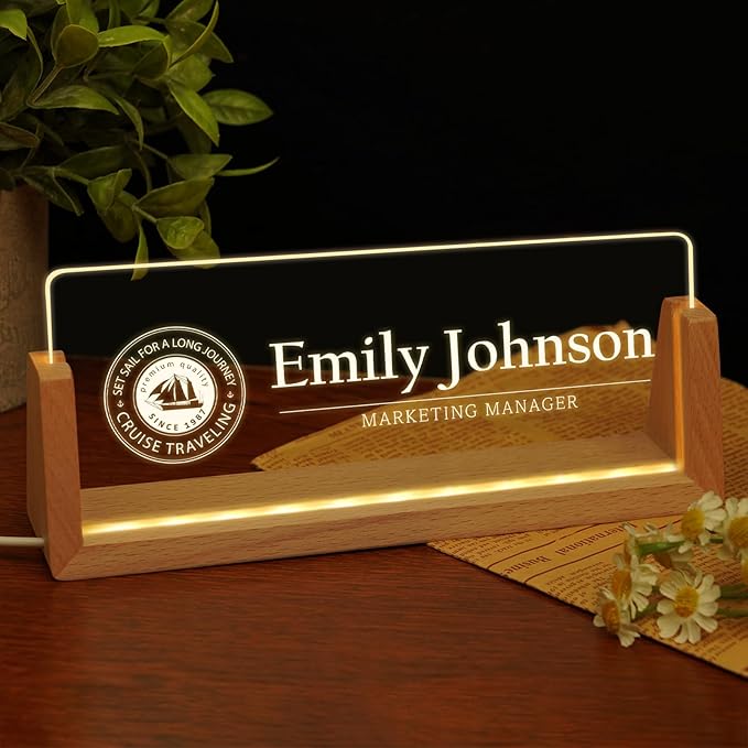 Custom Name Plate for Desk, Personalized Light Up Acrylic Desk Name Plate by EOBIBIFUN