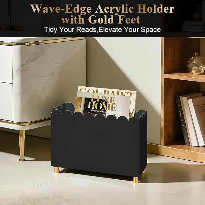 Acrylic Magazine Holder, Magazine Rack Floor, Sleek Black Stylish Organizer - Image 2