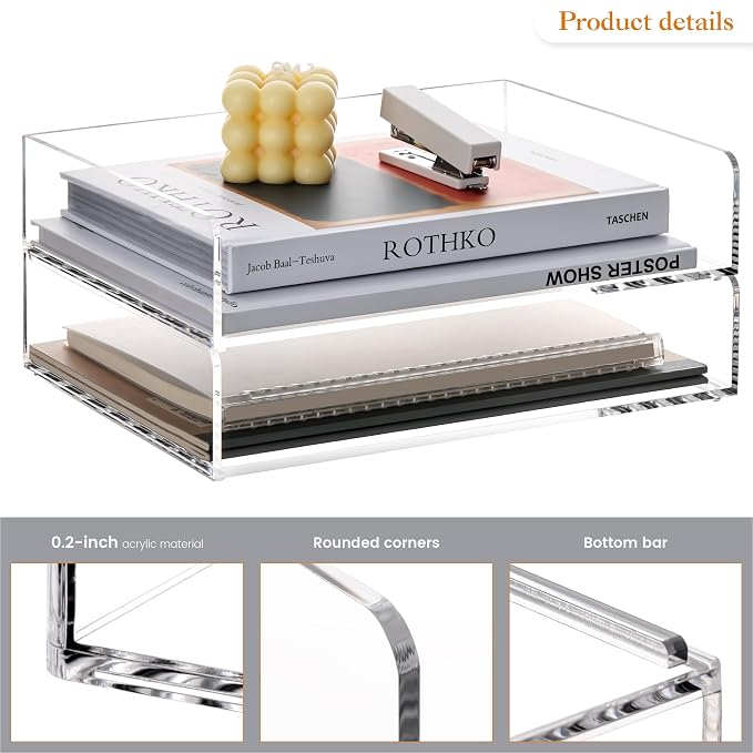 HeZone 4 Tier Paper Organizer for Desk, Acrylic Paper Tray, Office File - Image 4