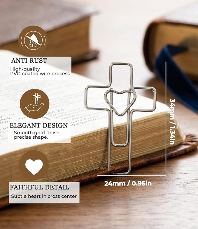 60PCS Silver Heart Cross Paper Clips - Image 2