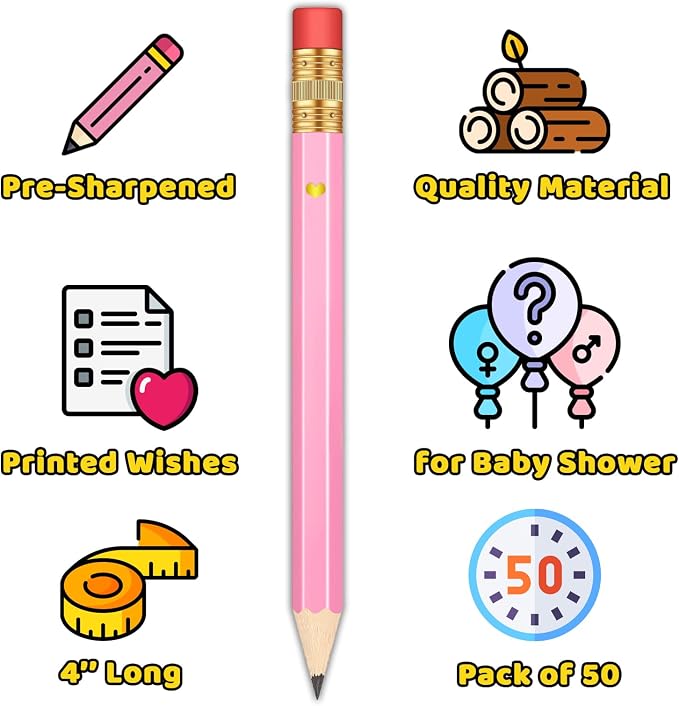 50Pcs - Baby Shower Sharpened Half Pencils - Image 3