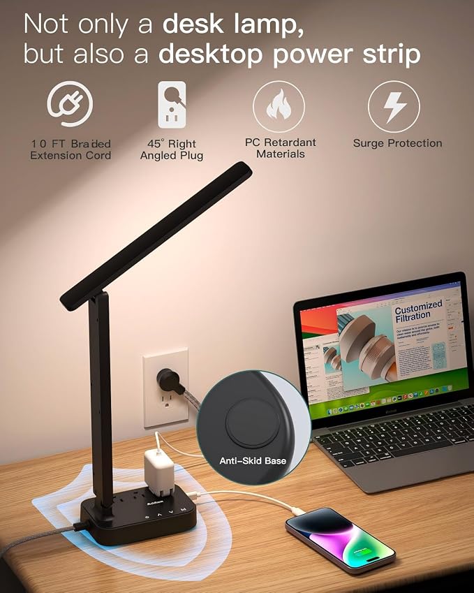Addtam LED Desk Lamp, Power Strip - Image 5