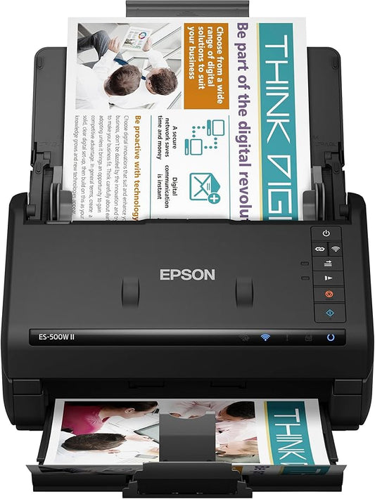 Epson Workforce ES-500W II Wireless Color Duplex Desktop Document Scanner for PC and Mac, with Auto Document Feeder (ADF) and Scan from Smartphone or Tablet-DeskLoop Office