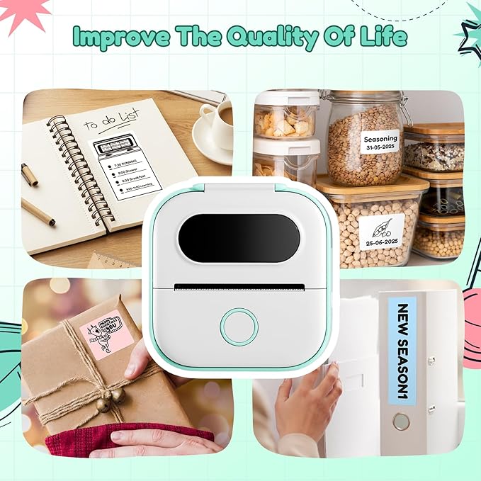 Sticker Printer Y02C, Portable Mini Sticker Maker Y02C, Mini Printer Sticker Machine with 1 Roll Paper, Bluetooth Thermal Portable Inkless Receipt Machine for Learning, Note, Photos, Journal-DeskLoop Office