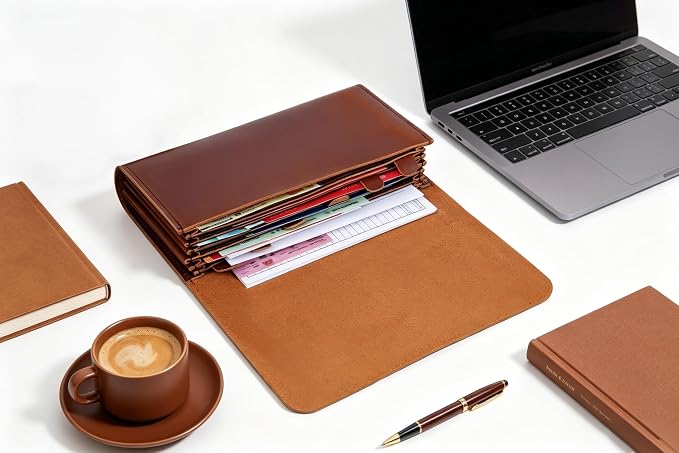 Genuine Leather A6 Receipt Organizer, Leather Expanding Accordion File Folder - Image 5