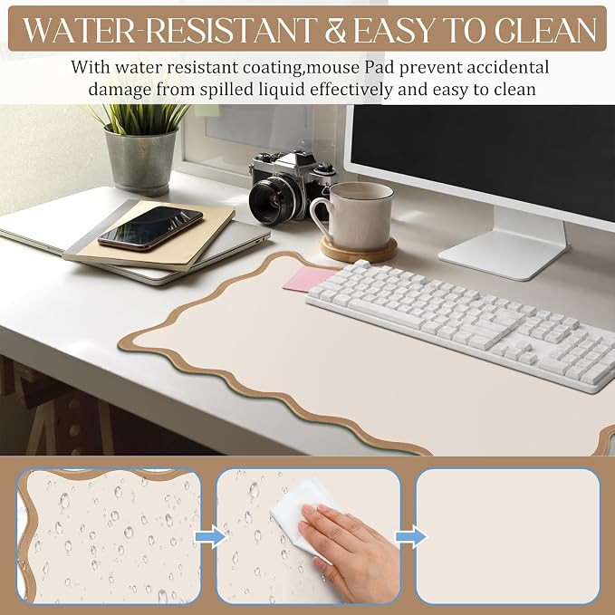 Hahafelt Scalloped Desk Mat Large Desk Pad Cute Coquette Table Mat Back to - Image 4