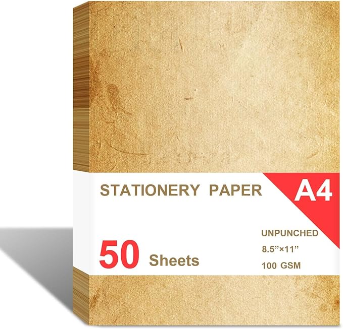 Loose Leaf Paper, Stationery Writing Paper, Vintage Antique Letterhead Paper 8.5" x 11",50 Sheets, A4 Unpunched Refills Paper for Ring Binder/Discbound, Decorative Printer Paper-DeskLoop Office