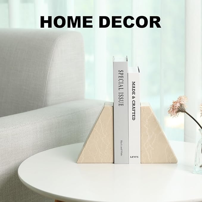 Marble Bookends for Heavy Books, Decorative Book Ends for Shelves, Durable and - Image 3