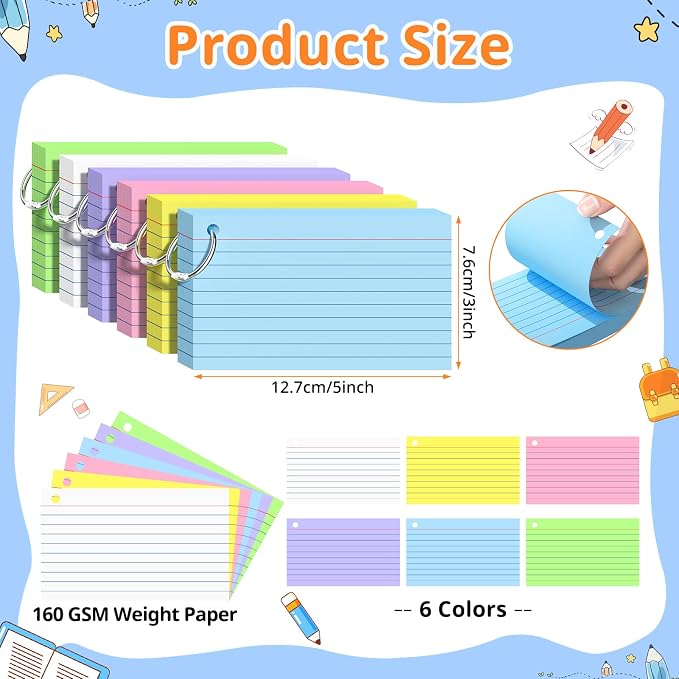 Index Cards 3x5 Inches, Colored Flash Cards - Image 2