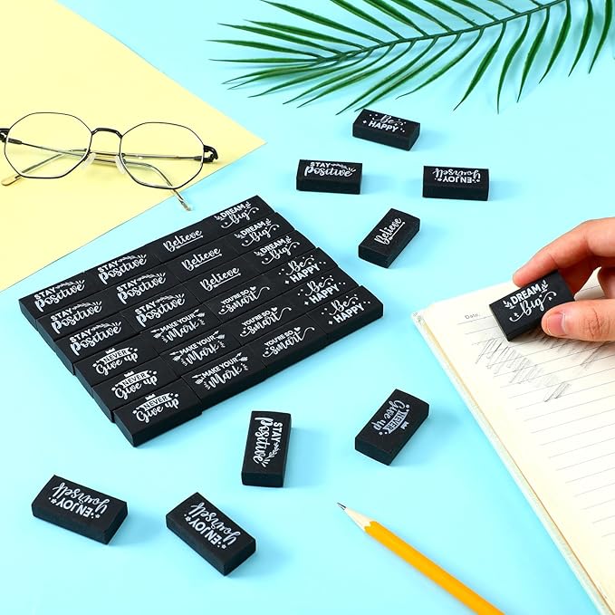 100 Pcs Inspirational Pencil Erasers Bulk for Kids Fun Motivational Eraser School Supplies Back to School Office Supplies for Classroom Office Teacher Artists (Classic)-DeskLoop Office